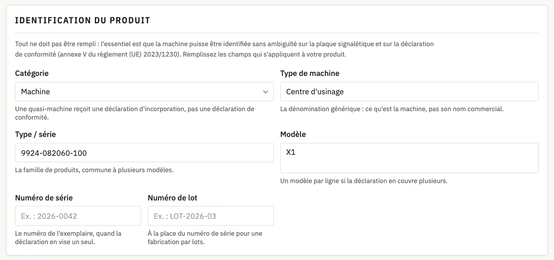 Étape Produit : les limites de la machine par champs guidés, avec l’explication sous chacun